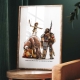 Framed A4 image of David standing on the carcases of a bear and lion while facing Goliath in battle